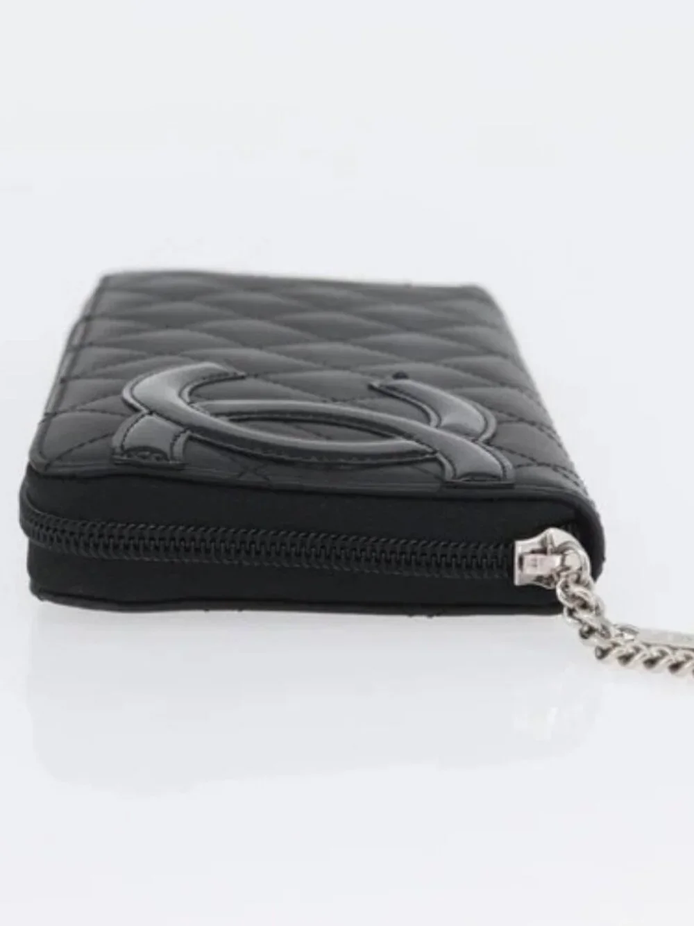 CHANEL Matelasse Cambon Line Long Wallet Leather Black Silver CC Auth 172434SAV